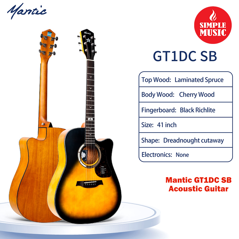 Mantic GT-1DCSB 41 Dreadnaught Cutaway Sunburst Acoustic Guitar